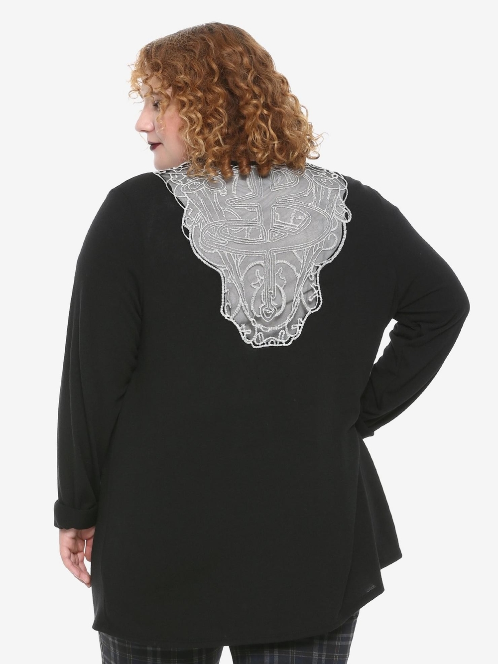 Buffy The Vampire Slayer Crochet Lace Back Open Front Drape Cardigan Black